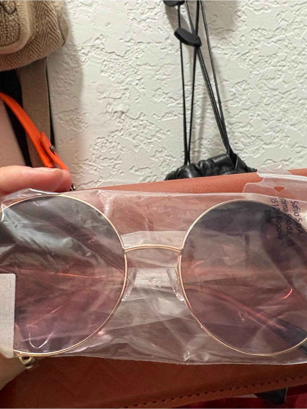 Round Gold Frame Sunglasses with Pink-Tinted Lenses